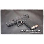 ปืนสั้นระบบแก๊สโบลว์แบล็ค รุ่น G18 T5 WE สีดำ สไลด์แต่งสีดำ ท่อสีเงิน