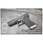 ปืนสั้นระบบแก๊สโบลว์แบล็ค รุ่น G17 T1 WE สีดำ สไลด์แต่งดำ ท่อสีเงิน