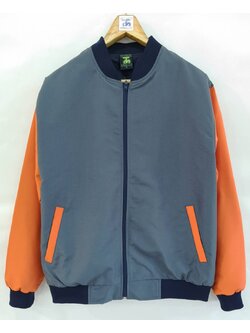 Baseball Jacket 6403 เสื้อแจ็คเก็ตสีเทาเข้มแขนสีส้มสไตล์เบสบอล