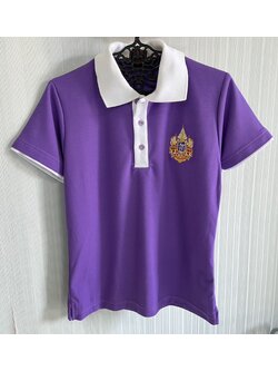 Polo Shirt TC Micro สีม่วง ปกสีขาว ผู้หญิง ตราสัญลักษณ์ ๖๐ พรรษา สมเด็จพระกนิษฐาธิราชเจ้า กรมสมเด็จพระเทพรัตนราชสุดาฯ สยามบรมราชกุมารี