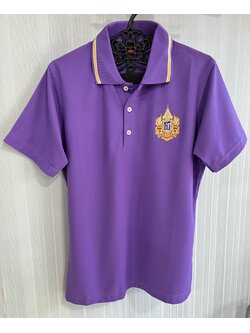 Polo Shirt TC Micro สีม่วง ปกสีม่วงริ้วทอง ตราสัญลักษณ์ ๖๐ พรรษา สมเด็จพระกนิษฐาธิราชเจ้า กรมสมเด็จพระเทพรัตนราชสุดาฯ สยามบรมราชกุมารี สำเนา