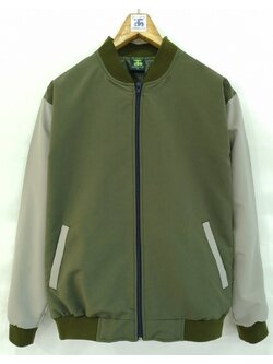 Baseball Jacket 6406 เสื้อแจ็คเก็ตสีเขียวขี้ม้าแขนสีเทาสไตล์เบสบอล