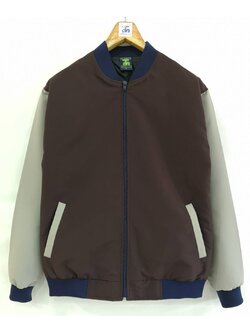 Baseball Jacket 6405 เสื้อแจ็คเก็ตสีน้ำตาลแขนสีเทาสไตล์เบสบอล