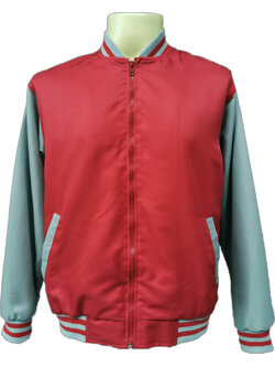 Baseball Jacket 6701 เสื้อแจ็คเก็ตเสื้อแจ็คเก็ตสีแดงแขนสีเทาสไตล์เบสบอล