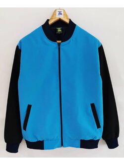 Baseball Jacket 6402 เสื้อแจ็คเก็ตสีฟ้าแขนสีดำสไตล์เบสบอล