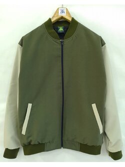 Baseball Jacket 6407 เสื้อแจ็คเก็ตสีเขียวขี้ม้าแขนสีครีมสไตล์เบสบอล