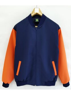 Baseball Jacket 6401 เสื้อแจ็คเก็ตสีกรมท่าแขนสีส้มสไตล์เบสบอล