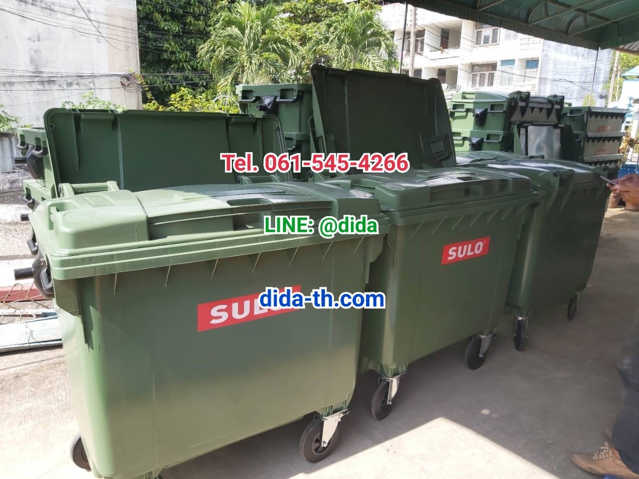 ถังขยะ กทม ขนาด 1100 ลิตร ล้อเข็น ฝาเรียบ สีเขียว (มีหูยก)