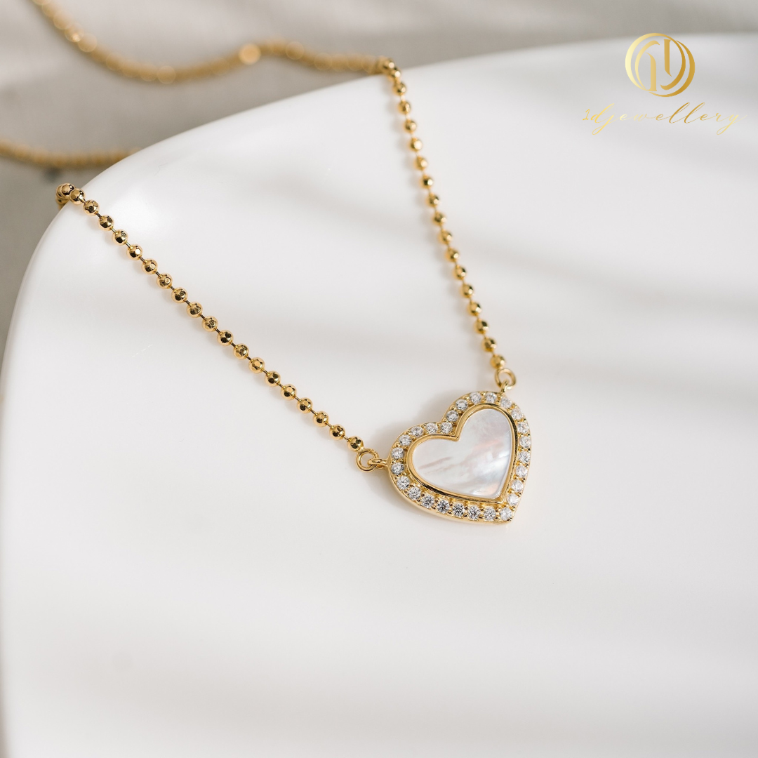 1D Jewellery สร้อยคอ เงินแท้ 925 ชุบโรเดียม ฝังเพชรสวิส(CZ) 🤍 Heartbeat Necklace with MOP (Mother of Pearl) 🤍