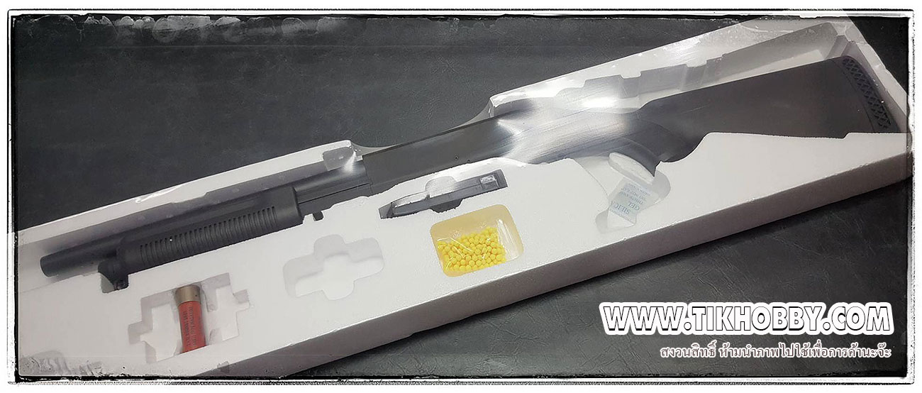 ปืนลูกซองชักสปริง CM350 ลำกล้องสั้น สีดำ รุ่นประหยัด แถมปลอก1นัด