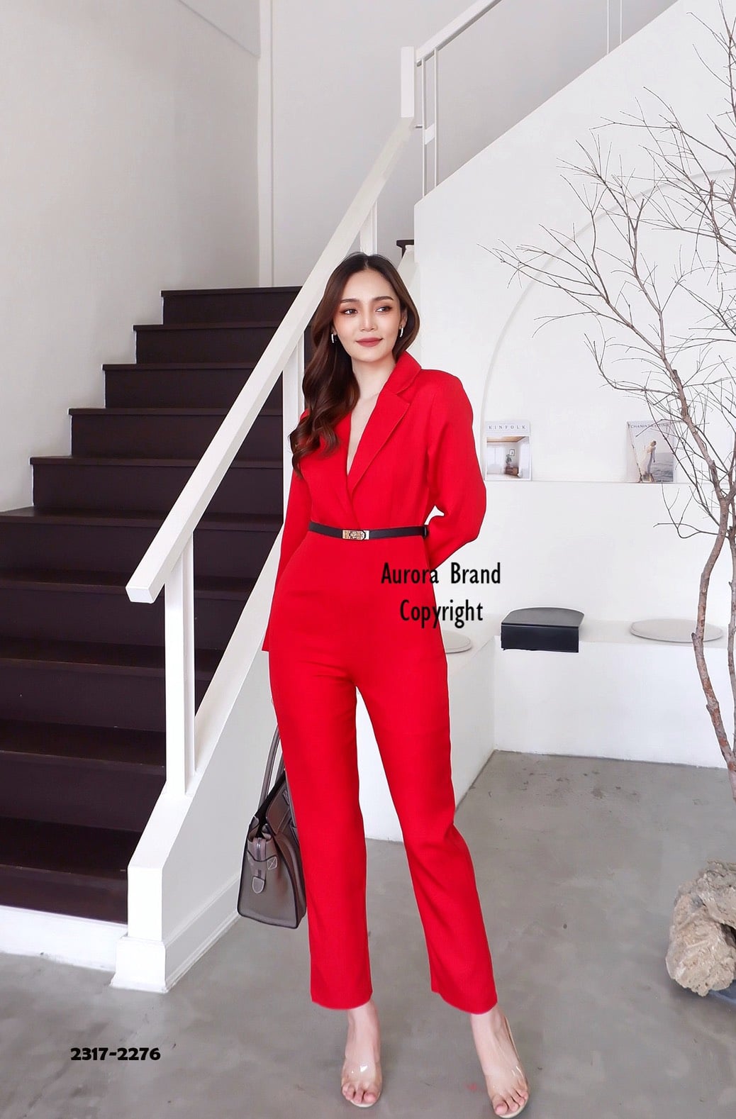 จั้มสูทสีแดงกางเกงขายาว s m l