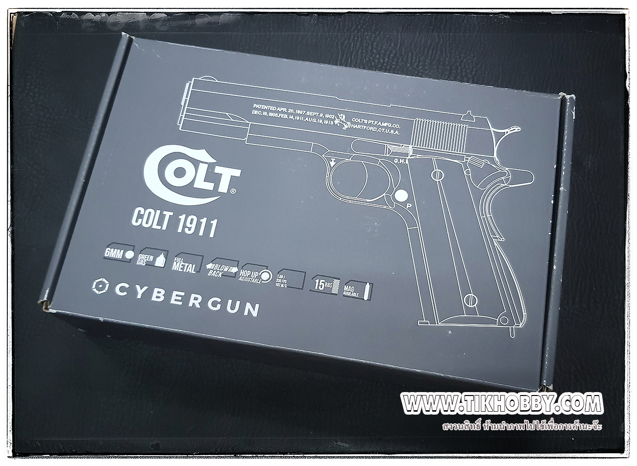 ปืนระบบแก๊สทั่วไป รุ่น 1911สีดำ มาร์คกิ้งร่องลึก สวยงามมากจาก CyberGun