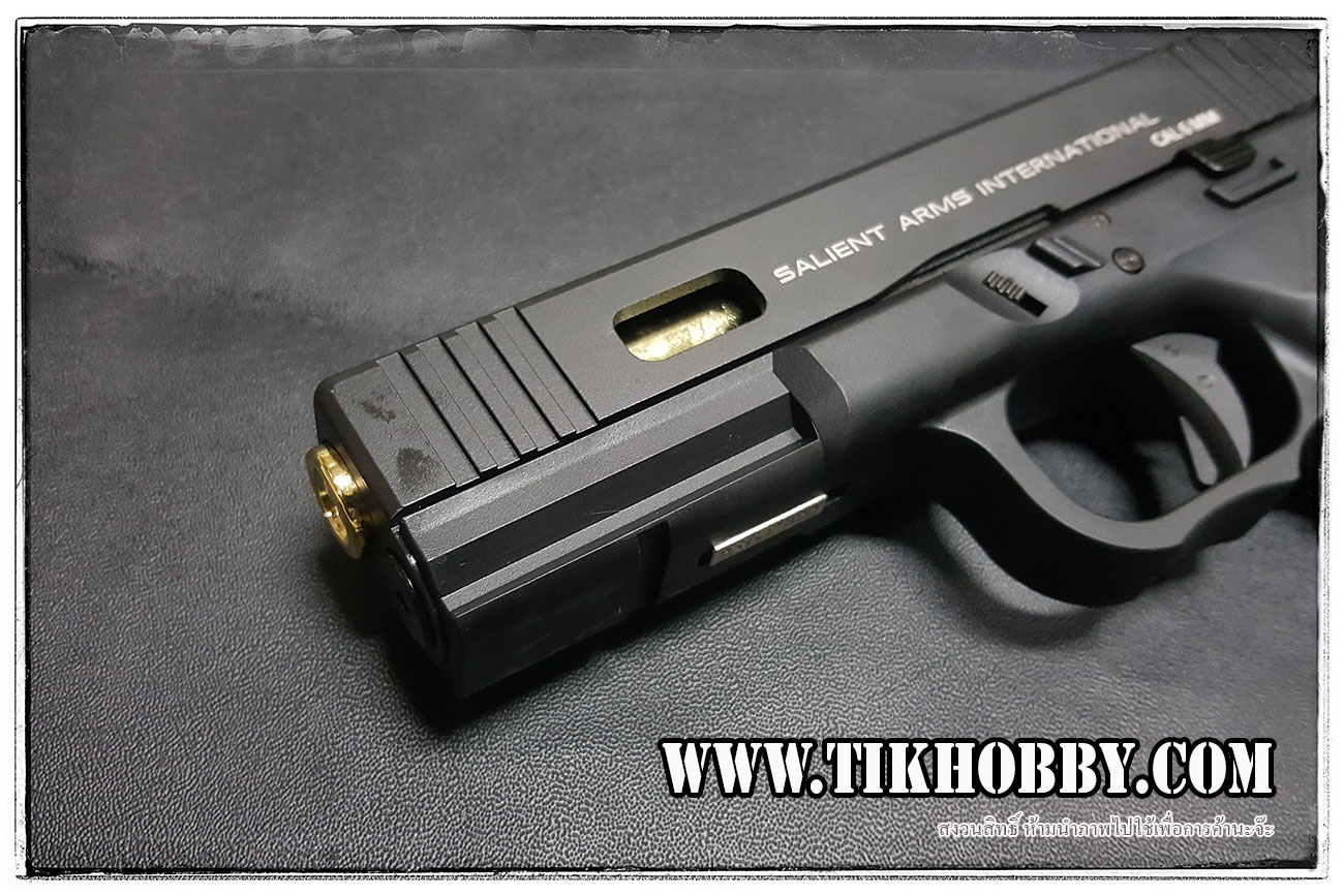 ปืนระบบแก๊สโบลว์แบ๊ค รุ่น Glock17 สไลด์ดำ ท่อทอง ระบบCo2 KWC