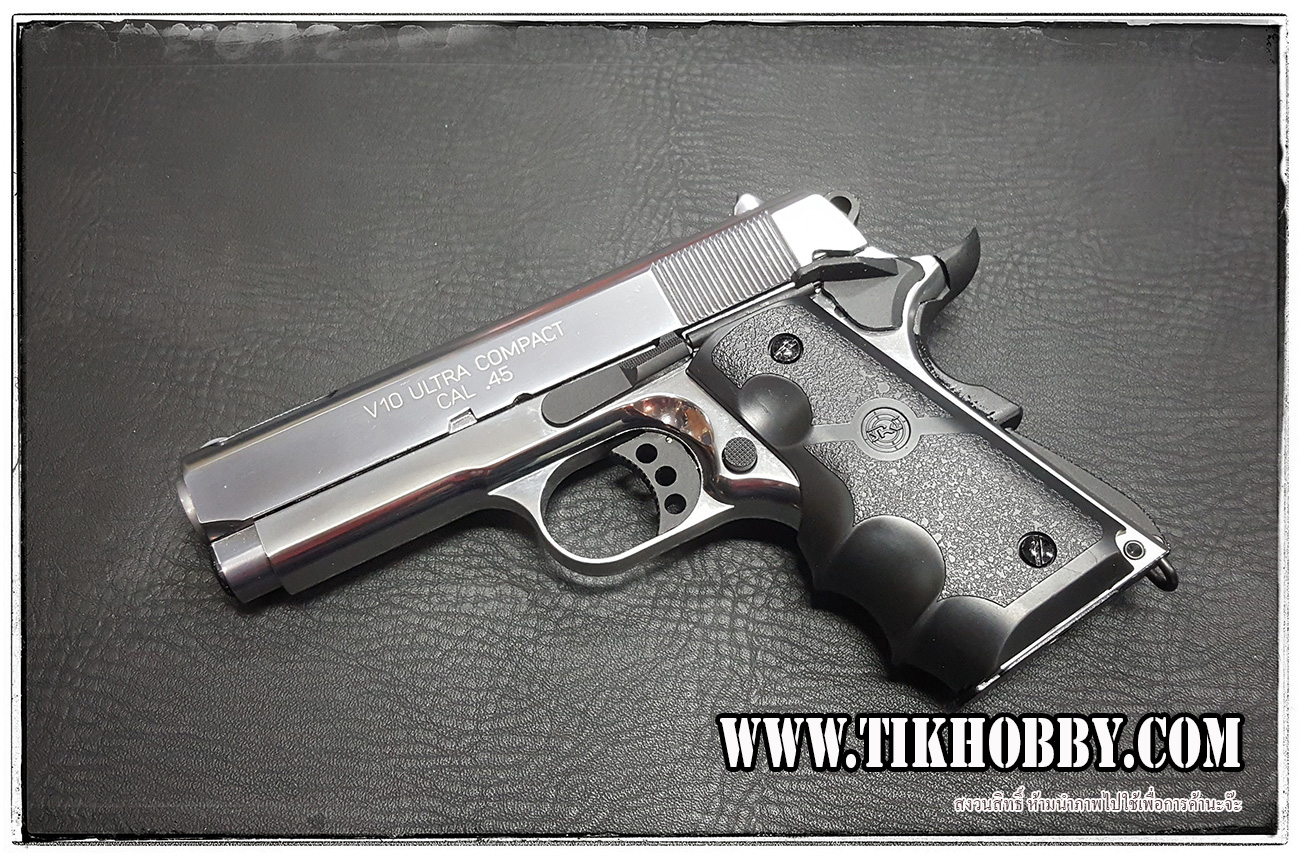 ปืนสั้นระบบแก๊สโบลว์แบล็ค รุ่น M1911 TAC สีเงินเงา ลำกล้อง 3.8 จาก SRC สวยงามมากครับ SRV-10 Platinum