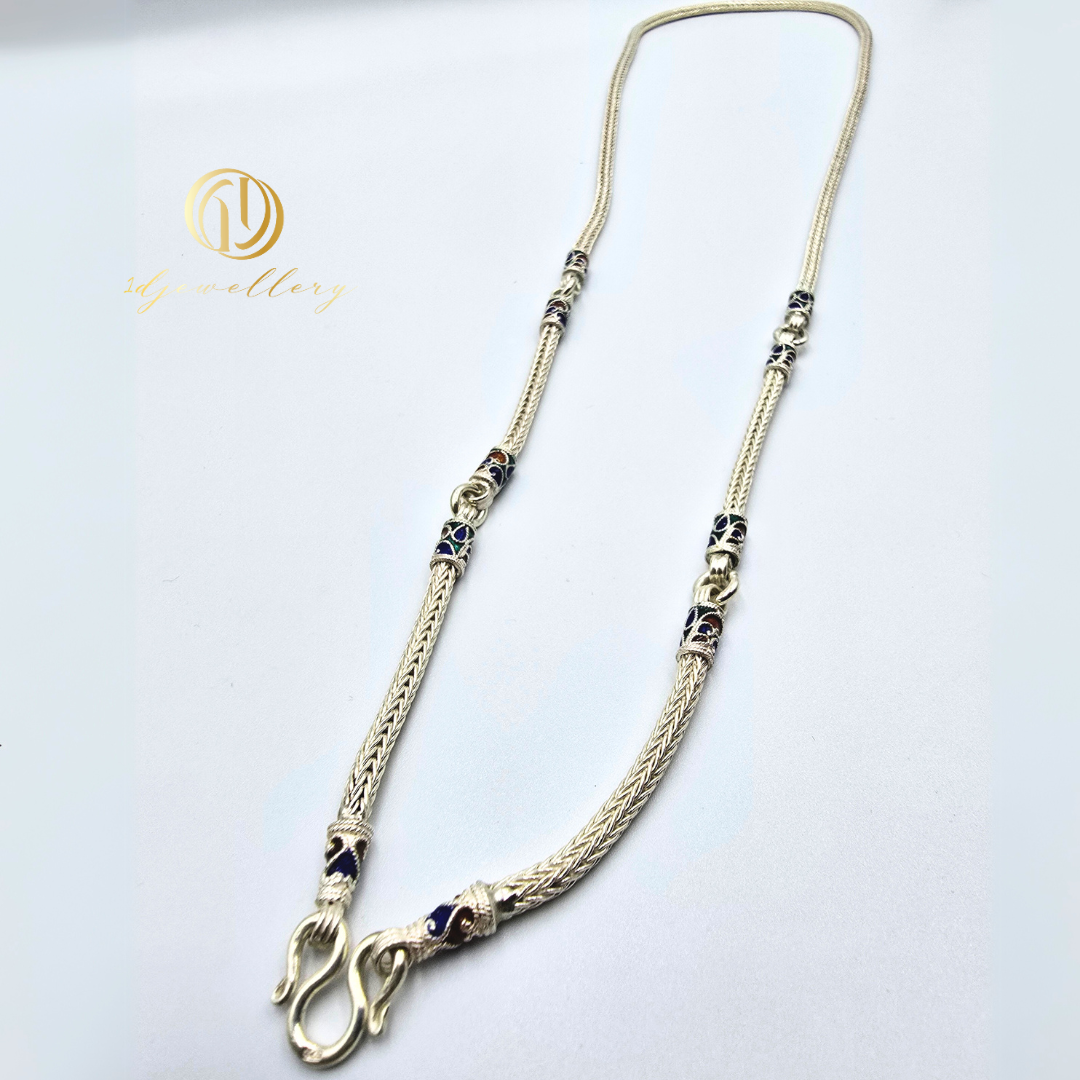 1D Jewellery สร้อยคอเงินแท้ 925 ชุบโรเดียม สีเงิน ชุบโรเดียม หัวมังกร 2 ข้อ
