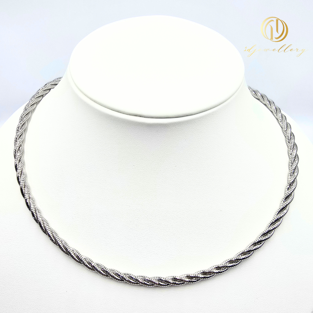 1D Jewellery สร้อยคอเงินแท้ 925 สีเงิน ชุบโรเดียม Twisted Eleganceเป็นทรง เส้นเล็ก 18" หรูหรา คลาสสิก ใส่ได้ทุกวัน ✨💎