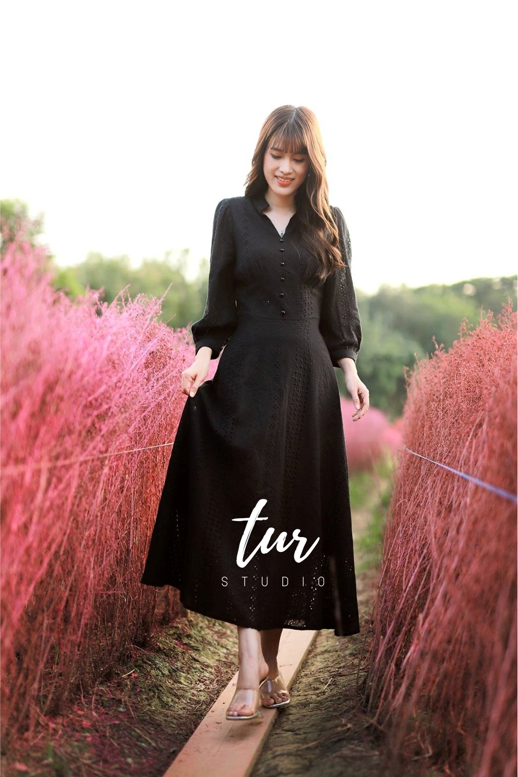 ชุดเดรสลูกไม้สีดำ-สีขาวเนื้อผ้าcotton M-2xl