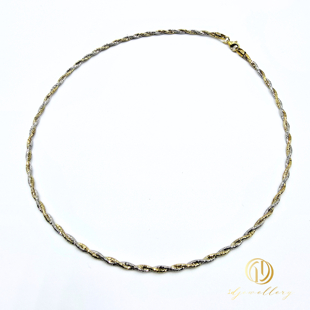 1D Jewellery สร้อยคอเงินแท้ 925 ชุบโรเดียม 2 สี (เงิน ทอง) 💛✨ Golden Twist เป็นทรง บางเบา หรูหรา ใส่ได้ทุกวัน ✨💛