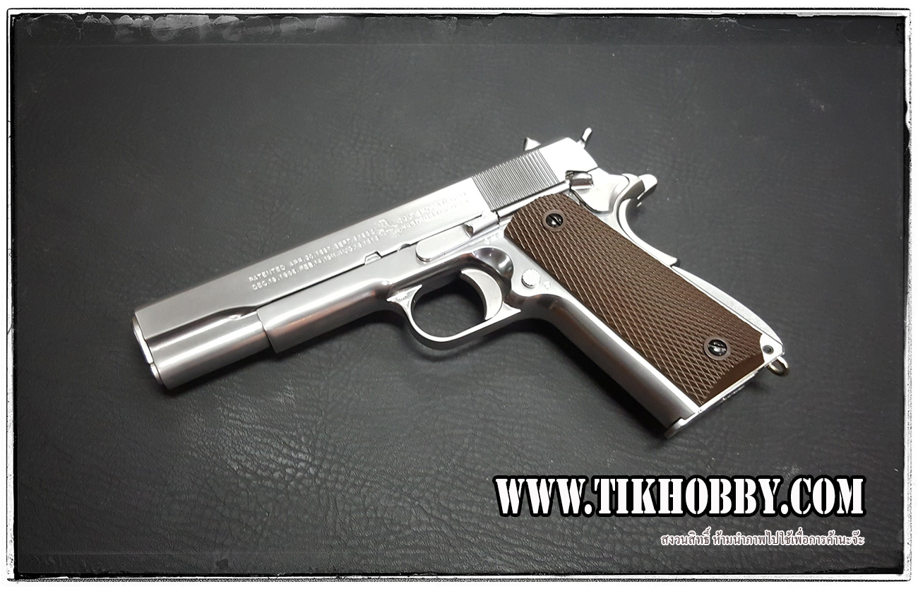 ปืนสั้นระบบแก๊สโบลว์แบล็ค รุ่น 1911ระบบแก๊ส สีเงิน มาร์กิ้งCNC ร่องลึก จากCyber Gun (ระบบเดียวกับ WE)
