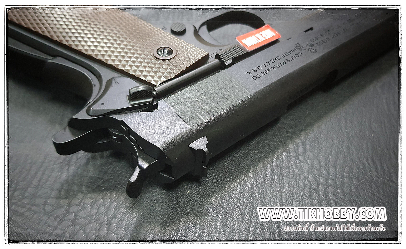ปืนระบบแก๊สทั่วไป รุ่น 1911สีดำ มาร์คกิ้งร่องลึก สวยงามมากจาก CyberGun