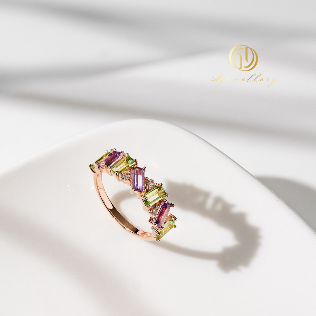 1D Jewellery แหวนเงินแท้ 925 พลอยแท้ ชุบโรเดียม 💐 Positive Aura Sterling Silver Ring 💐 💜 Amethyst เสริมความสงบจิตใจและปกป้องจากพลังงานลบ 💚 Peridot ดึงดูดโชคลาภและความเจริญรุ่งเรือง ✨ White Topaz ช่วยให้คุณมีควา