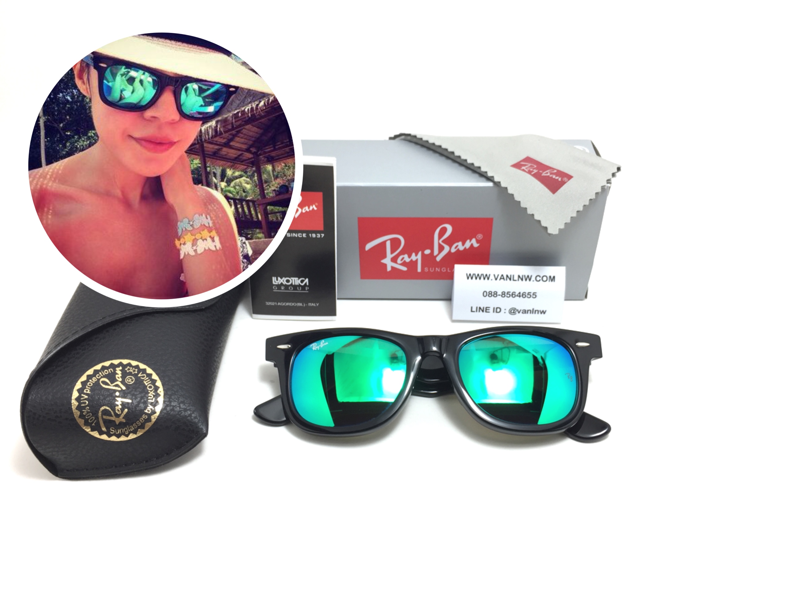 แว่นกันแดด Rayban RB2140 Wayfarer 901/19 50-22 3N <ปรอทเขียว>