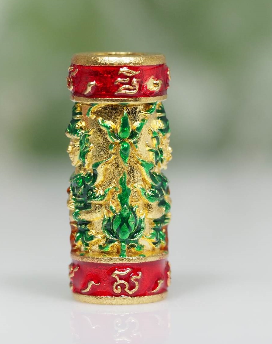 ตะกรุดท้าวเวสสุวรรณทวิพัตร์(หน้าเทวดา และ หน้ายักษ์) รุ่นเศรษฐีบูชาครู เนื้อทองระฆังลงยาสีแดง