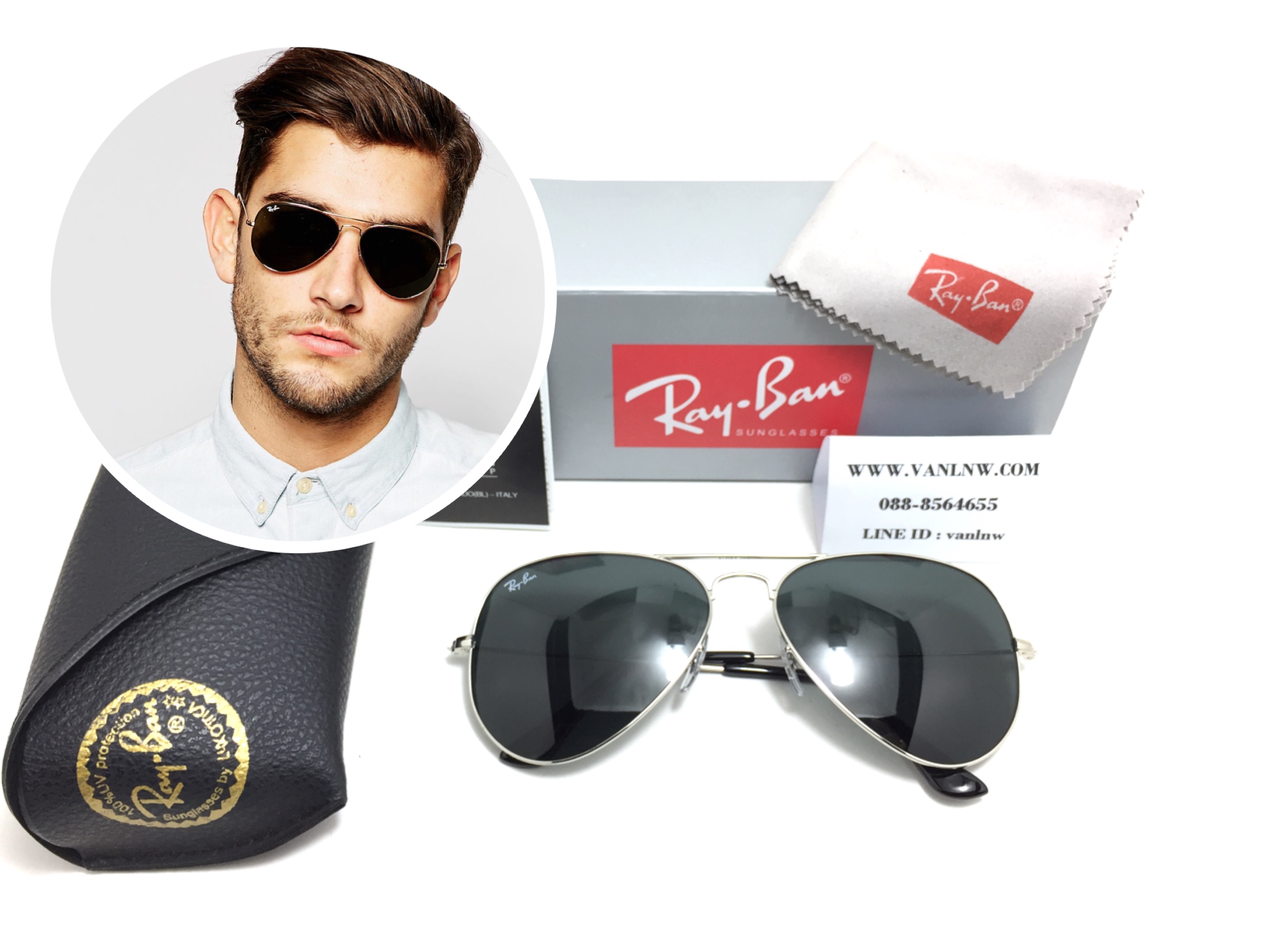 แว่นกันแดด Rayban RB 3025 AVIATOR LARGE METAL W3277 58-14 3N <G15-เงิน>