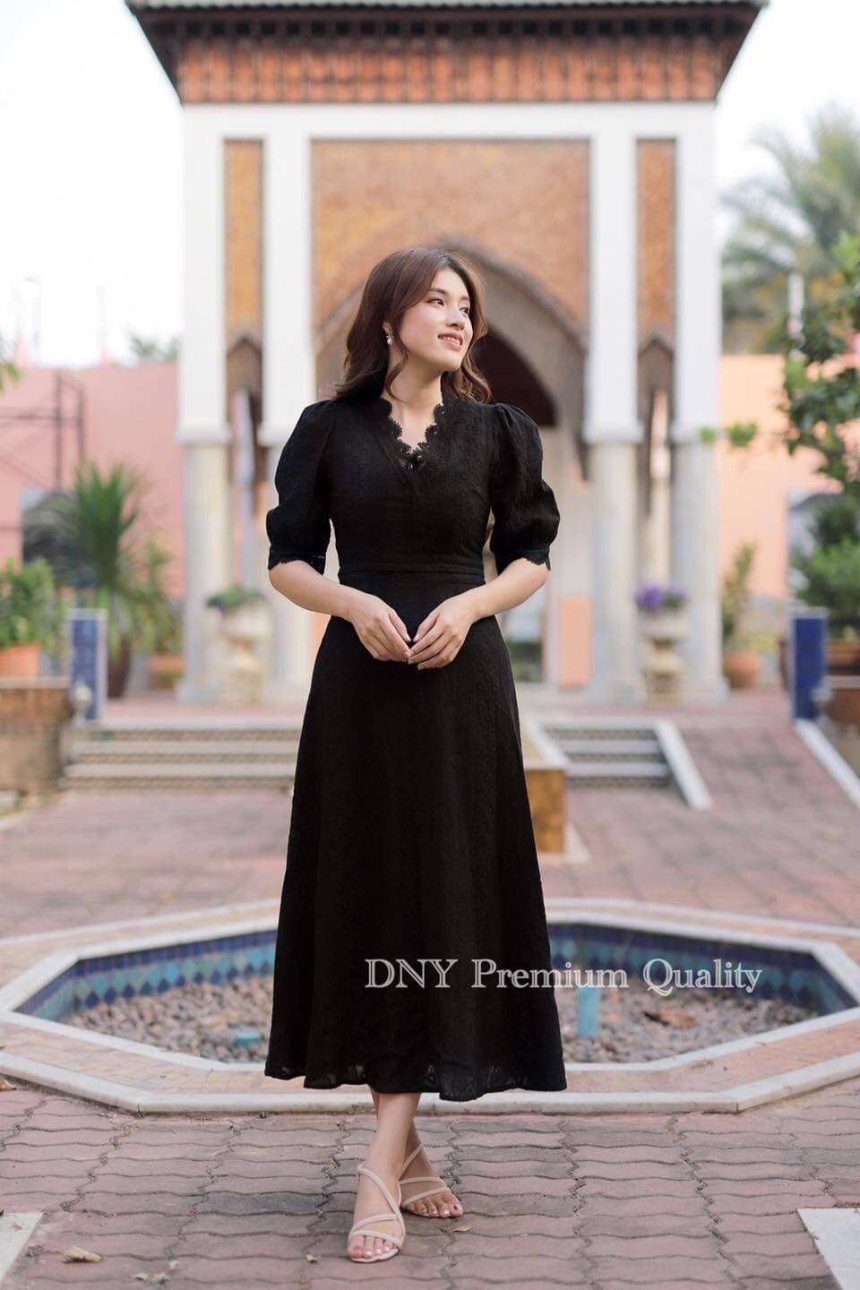 ชุดดำ maxi dressผ้าคอตต้อนฉลุ M-4xL