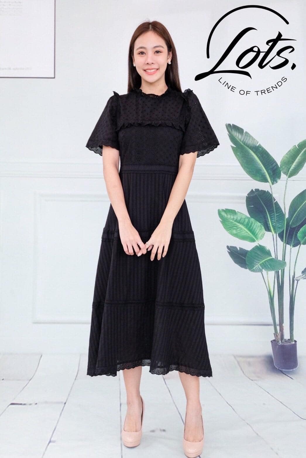 ชุดเดรสสีดำ ผ้าลูกไม้ m-2xl