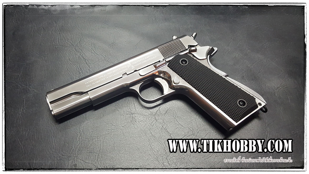 ปืนสั้นระบบแก๊สโบลว์แบล็ค รุ่น M1911A1 2แม๊ก 2ระบบ แก๊ส+Co2 สีเงินเงา จาก SRC