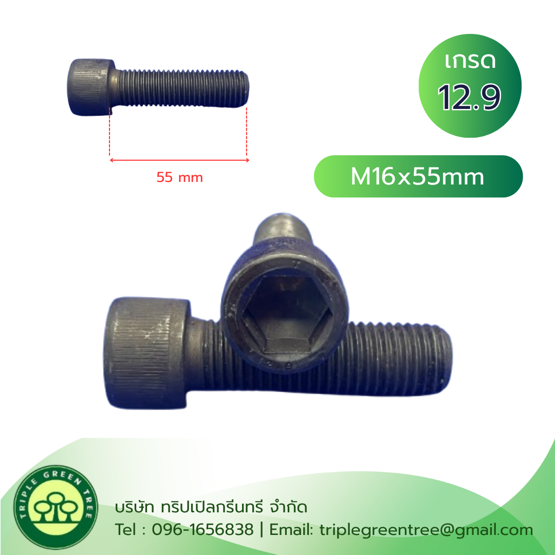สกรูหัวจม M16x55 เกลียว 2.0 เกลียวตลอด เกรด 12.9