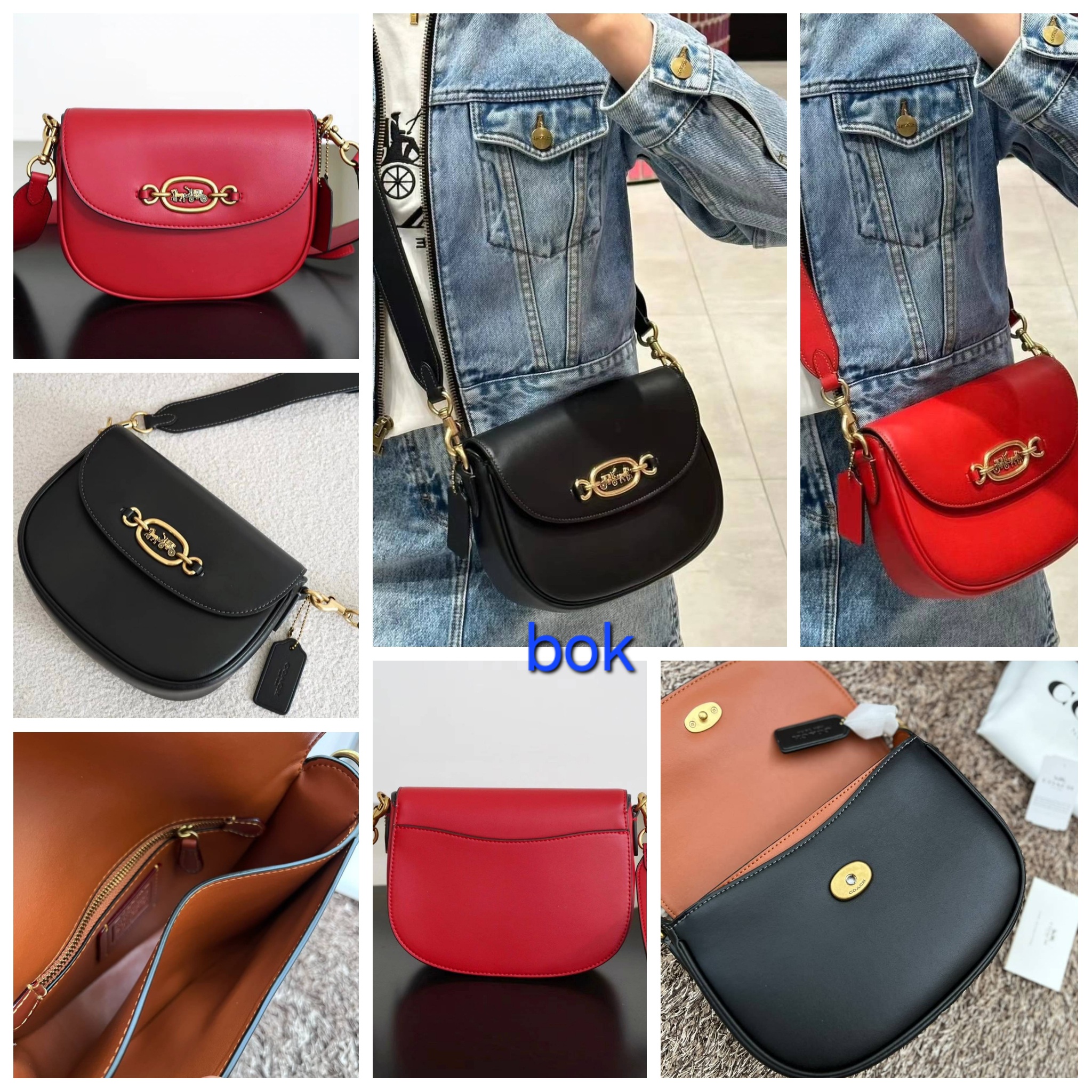 Coach กระเป๋าสะพายไฮโซแบรนด์เนมโค้ชหนังแท้ขนาด 8.5 นิ้ว สีดำ สีแดงรับทรัพย์ COACH HARLEY SHOULDER BAG ((CM705)) ดำ แดง