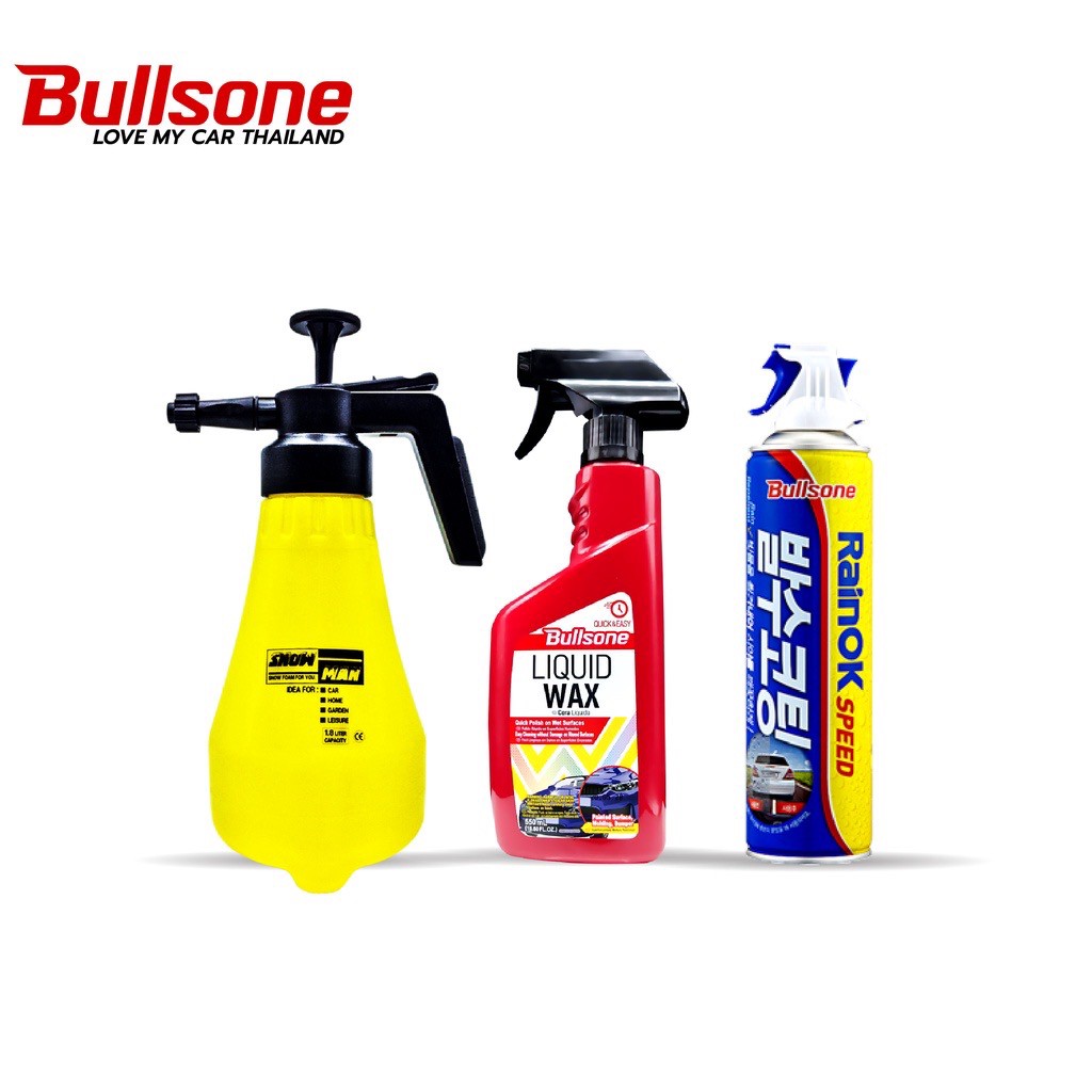 Bullsone Wash at home ล้างรถ เคลือบสี 1 ขวด เคลือบภายใน 1 ขวด แถมผ้า 2 ผืน snowman 1 ขวด