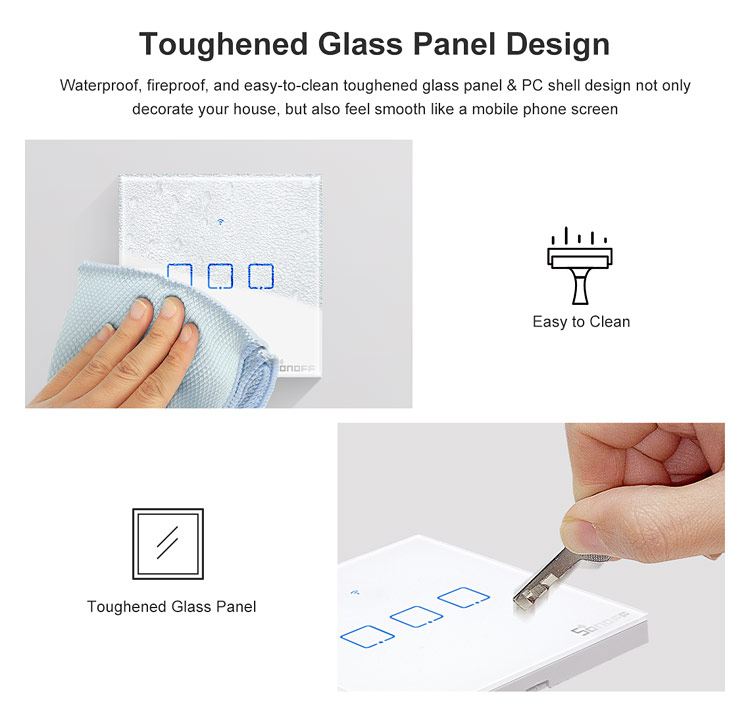 Sonoff T2US 3 Gang (WiFi + RF 433 Mhz) White Touch Switch ( 1 Year Warranty )
