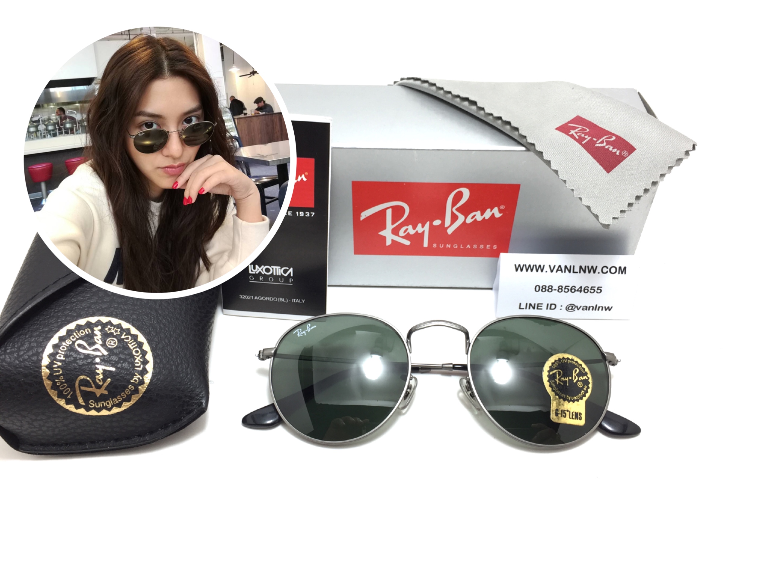 แว่นกันแดด Rayban RB 3447 Round Metal 002 50-21 3N <ดำ>