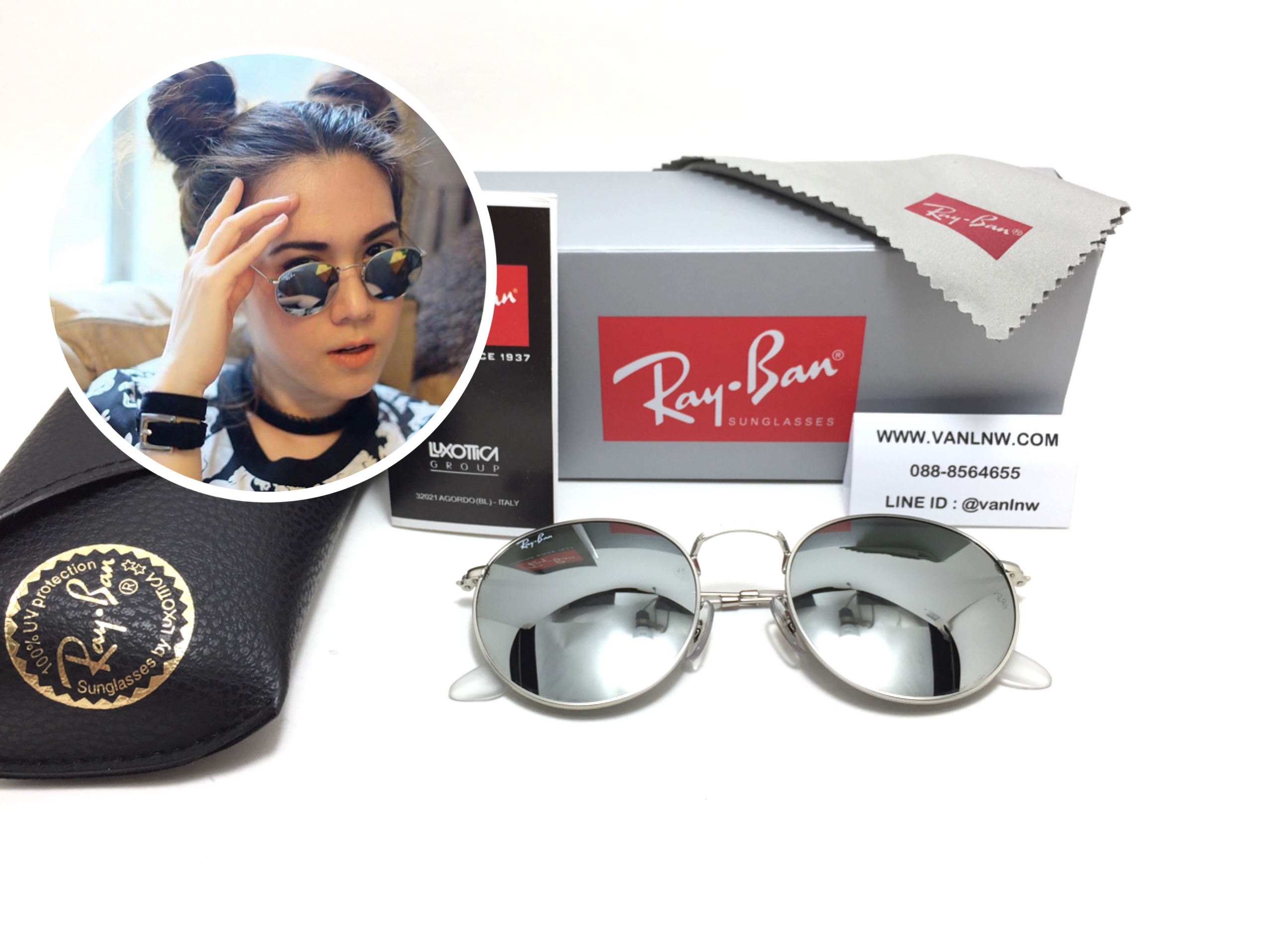 แว่นกันแดด Rayban RB 3447 Round Metal 019/30 50-21 3N <ปรอทเงิน>
