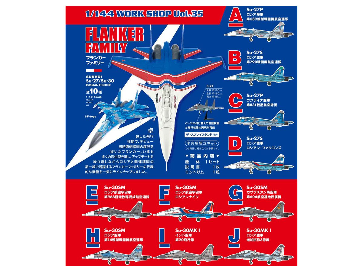 1/144 SUKHOI SU-27/SU-30 FLANKER FAMILY 1BOX 10PCS (REISSUE) F-Toys สินค้าขายยกกล่อง