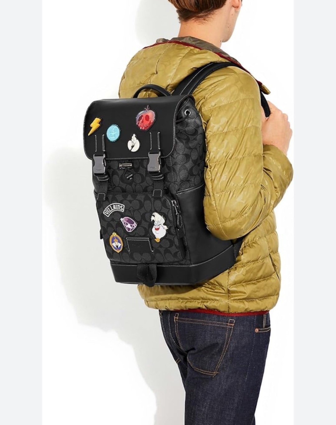 Coach Coach Disney CC036 backpack กระเป๋าเป้เดินทางใบใหญ่แบรนด์เนมโค้ชหนังแท้สีดำเทาลาย C ลายการ์ตูนดิสนีย์ขนาด 16 นิ้ว ดำเทาลายC