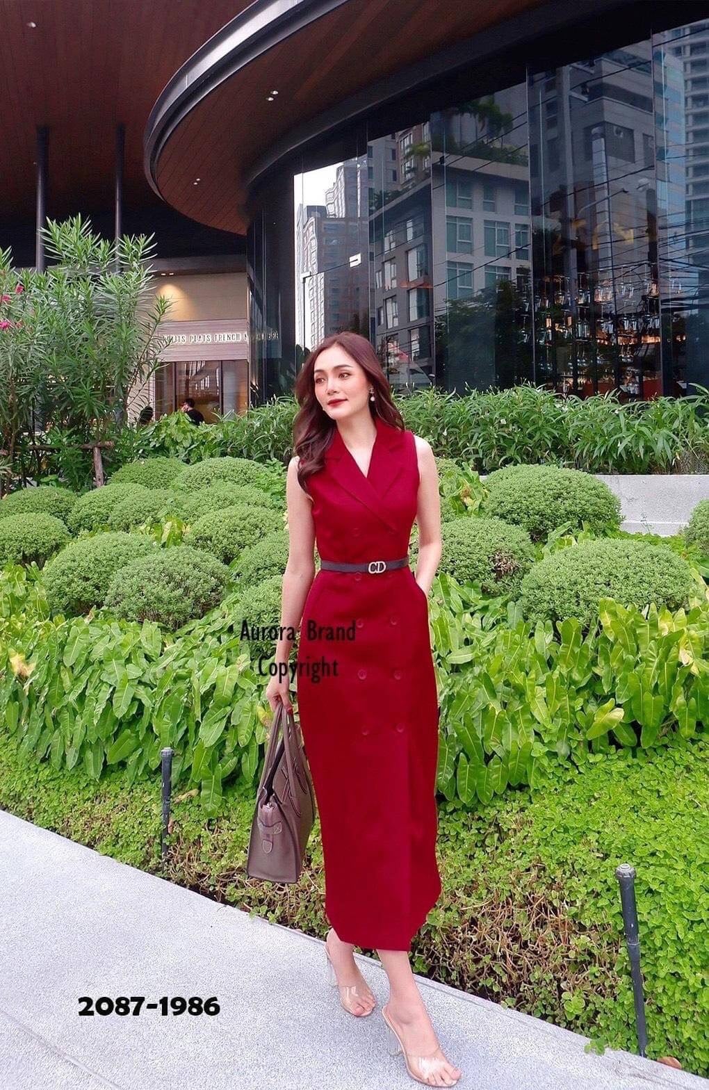 ชุดแดง เดรสสีแดงเรียบหรู สวยแบบผู้ดี (มีสีแดง,ดำ S-3xl)