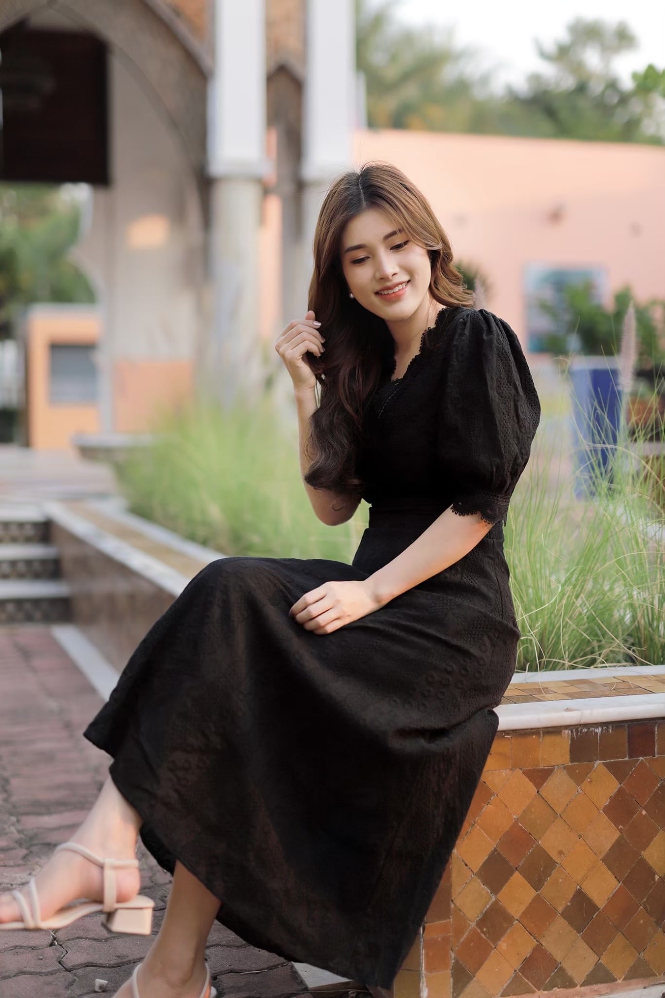 ชุดดำ maxi dressผ้าคอตต้อนฉลุ M-4xL