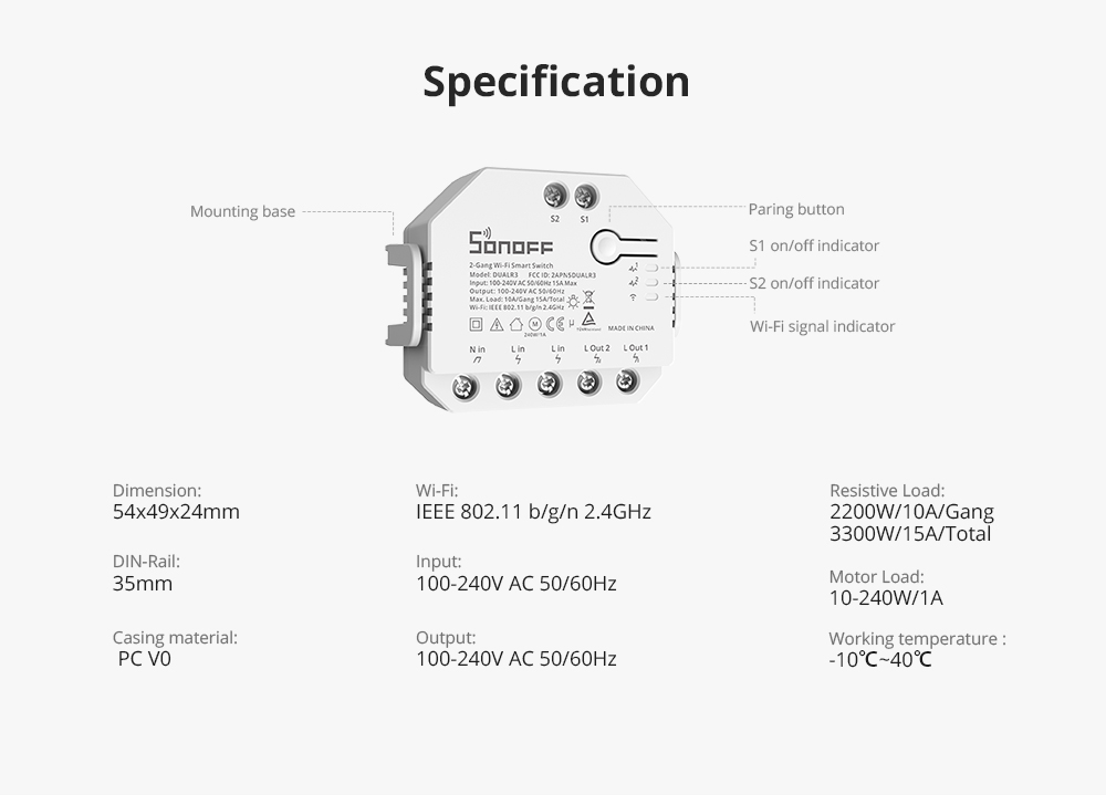 Sonoff DualR3 Dual Relay Two Way Power Metering