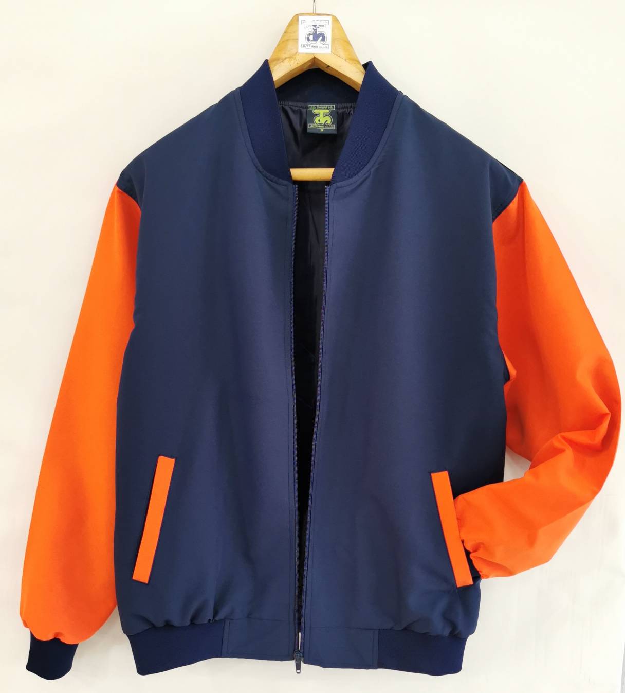 Baseball Jacket 6401 เสื้อแจ็คเก็ตสีกรมท่าแขนสีส้มสไตล์เบสบอล