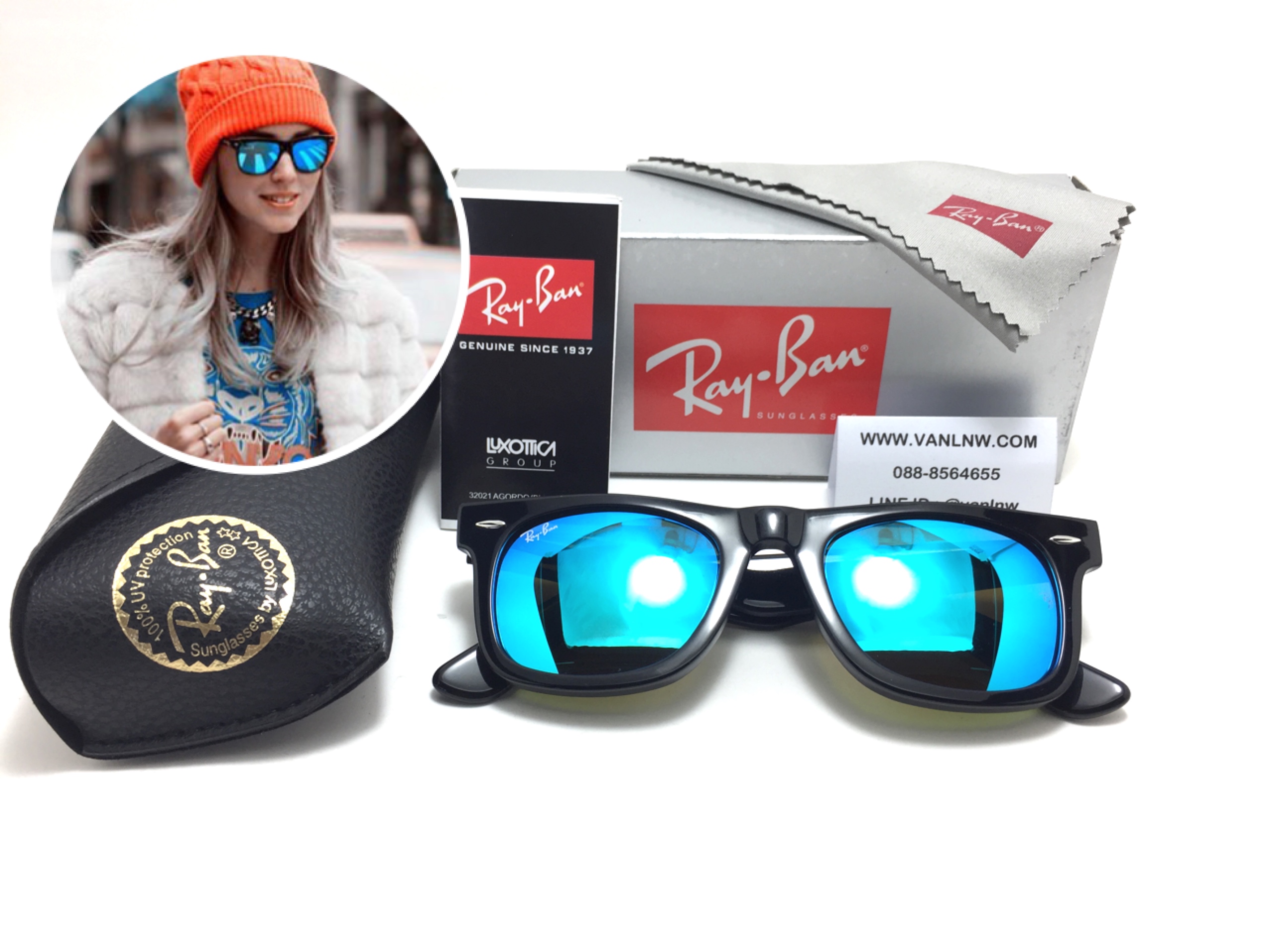 แว่นกันแดด Rayban RB2140 Wayfarer 901/19 50-22 3N <ปรอทฟ้า>