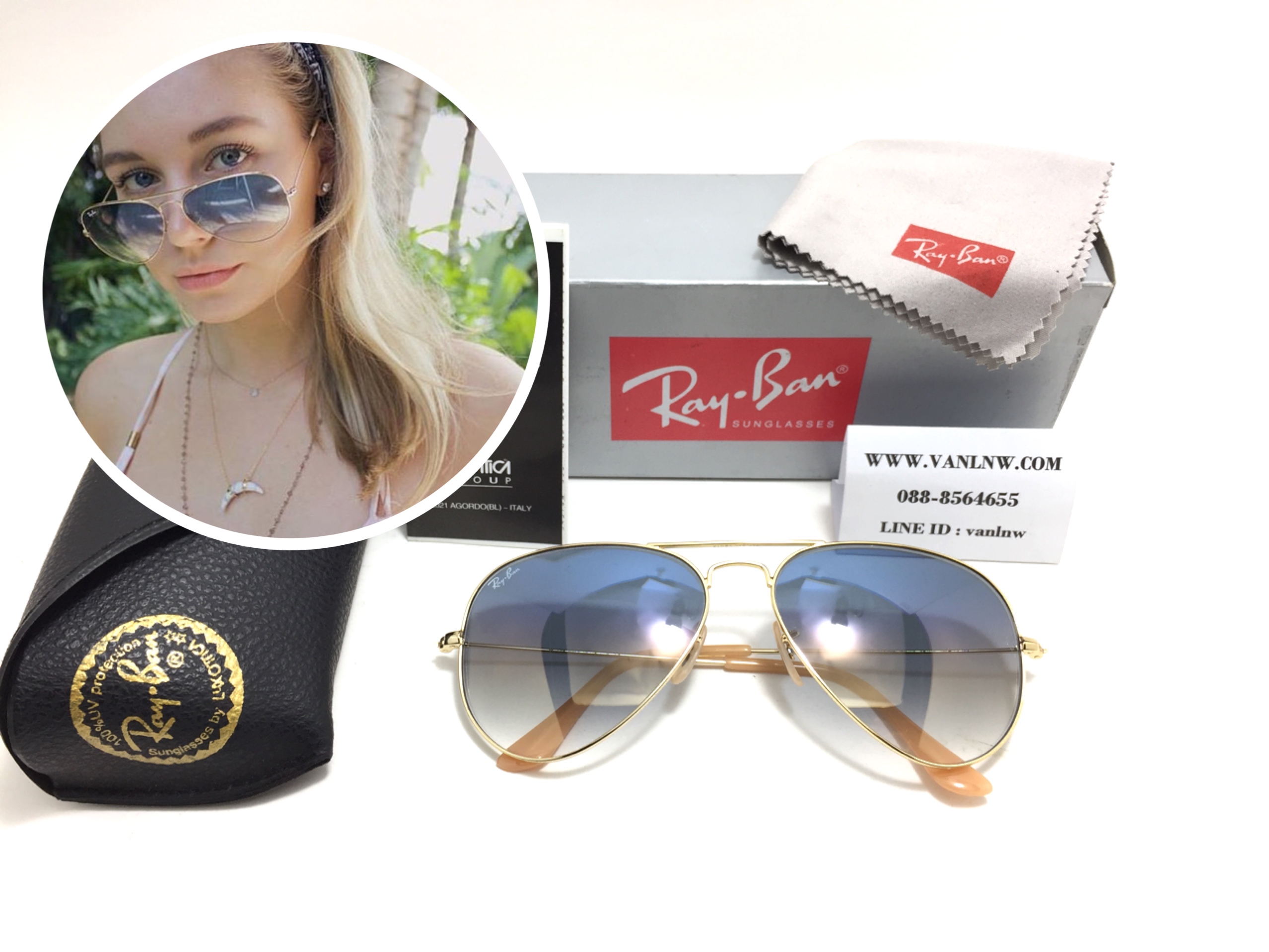 แว่นกันแดด Rayban RB 3025 AVIATOR LARGE METAL 001/3F 58-14 3N <ฟ้าเฟด>