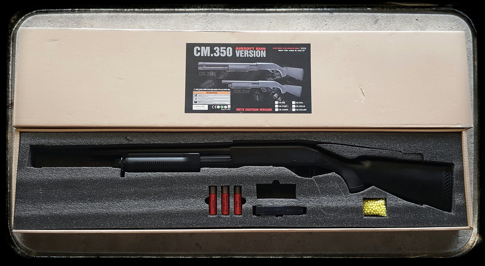 ปืนลูกซอง ปืนอัดลมชักสปริง CM350 ลำกล้องสั้น สีดำ