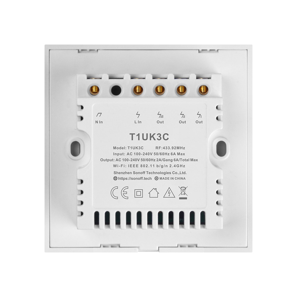 Sonoff T2UK 3 Gang (WiFi + RF 433 Mhz) White Touch Switch ( 1 Year Warranty )