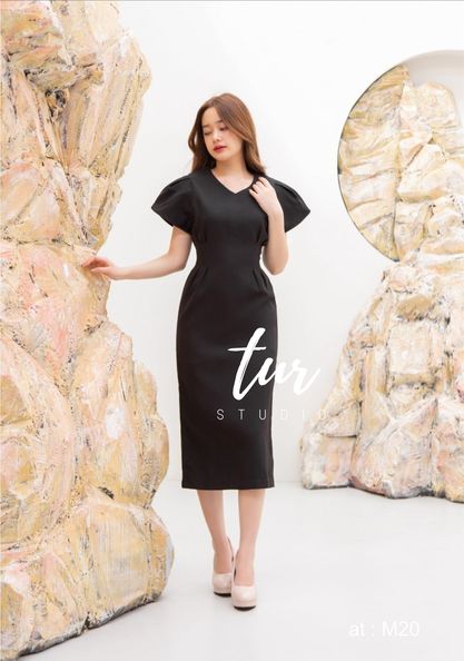 ชุดดำ ผ้าสูทผสมเนื้อดีงานเดรสสไตล์ทำงาน S-3xl (ดำ แดง ส้ม เขียว)