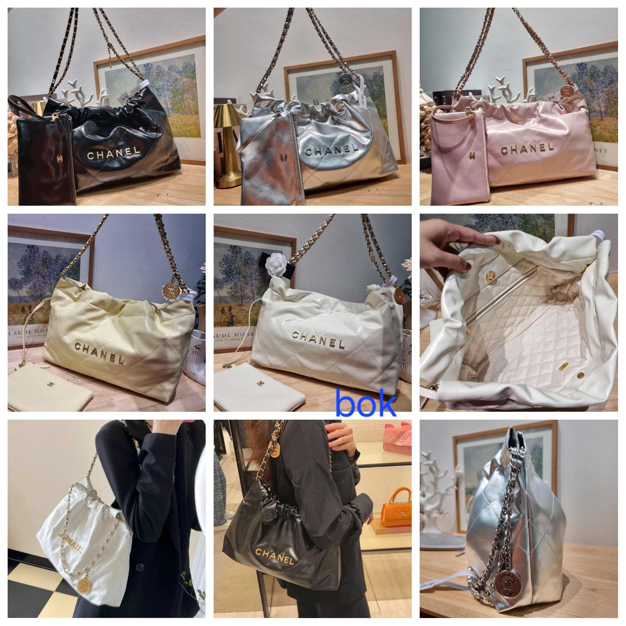 Chanel กระเป๋าสะพายไฮโซแบรนด์เนมชาแนลวีไอพีกิ๊ฟใบใหญ่จุของได้เยอะขนาด 17*10 นิ้วหนังแท้พร้อมใบลูกเก๋ ๆ CC Chanel 22 horizontal bag ขาว ดำ เหลือง ชมพู เงิน