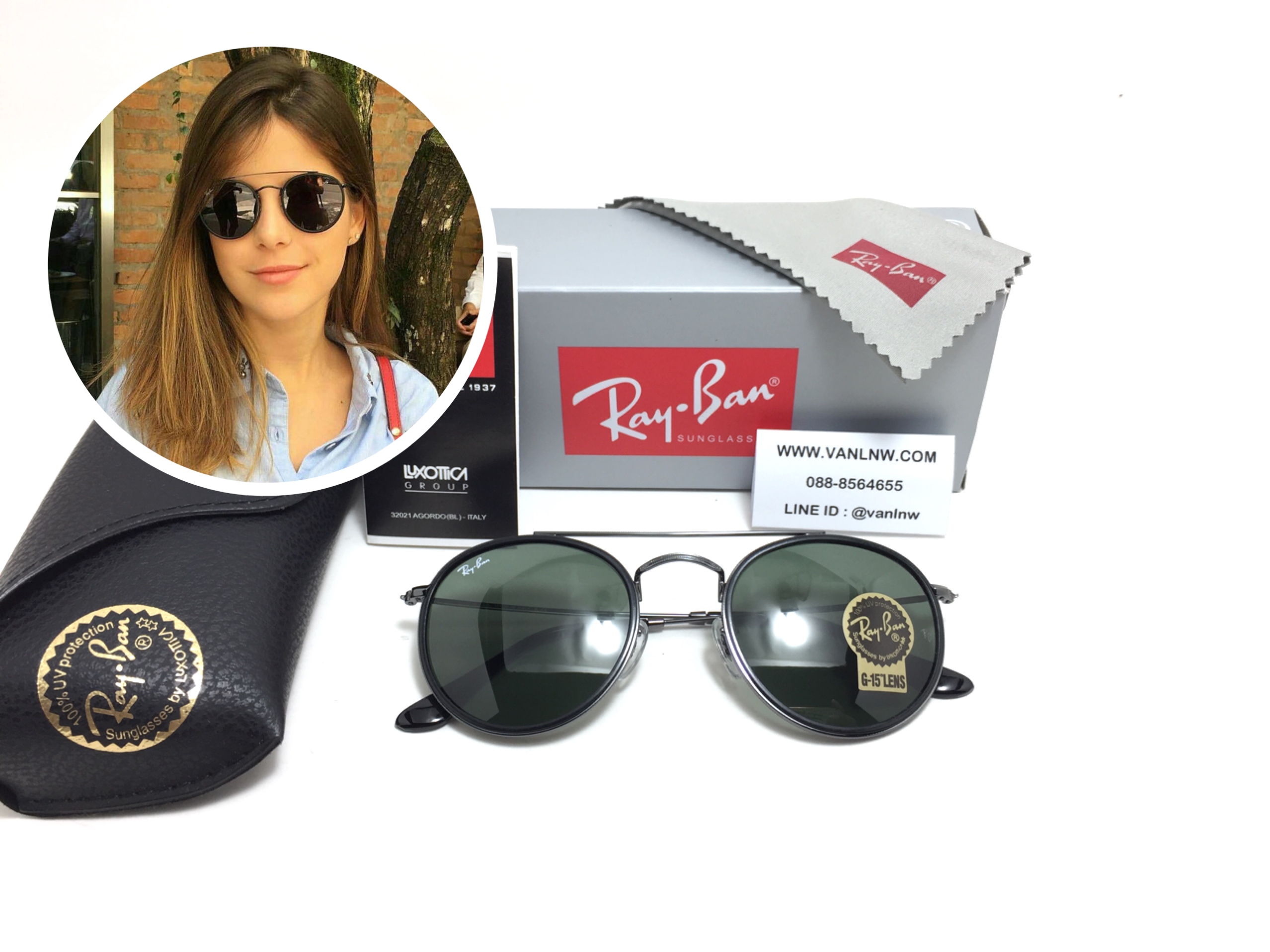 แว่นกันแดด Rayban RB 3647-N Round Double Bridge 004 51-22 145 3N <กันเมทัล>
